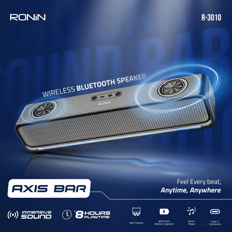 Ronin Axis Bar Speaker R3010 - Ronin Wireless Bluettoth Spaeker for Portability and Immersive Audio Experiences