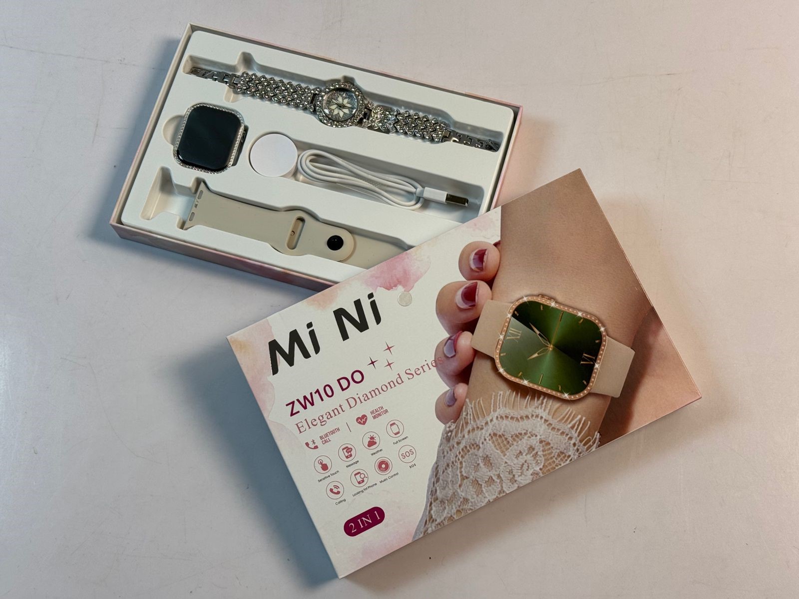 ZW10 Women’s 2-in-1 Smartwatch & Diamond Watch | Pink Color | Stylish & Smart